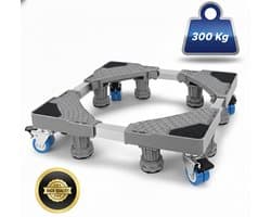 LUXEVI - Wasmachine Verhoger 45-75 cm - Wasmachine Verhoger Verrijdbaar - Universeel Wasmachine Onderstel met Wielen - Verstelbaar (45-75 cm) - Draagkracht 300 kg - Anti-Trilling & Geluiddempend - Wit/Zwart/RVS