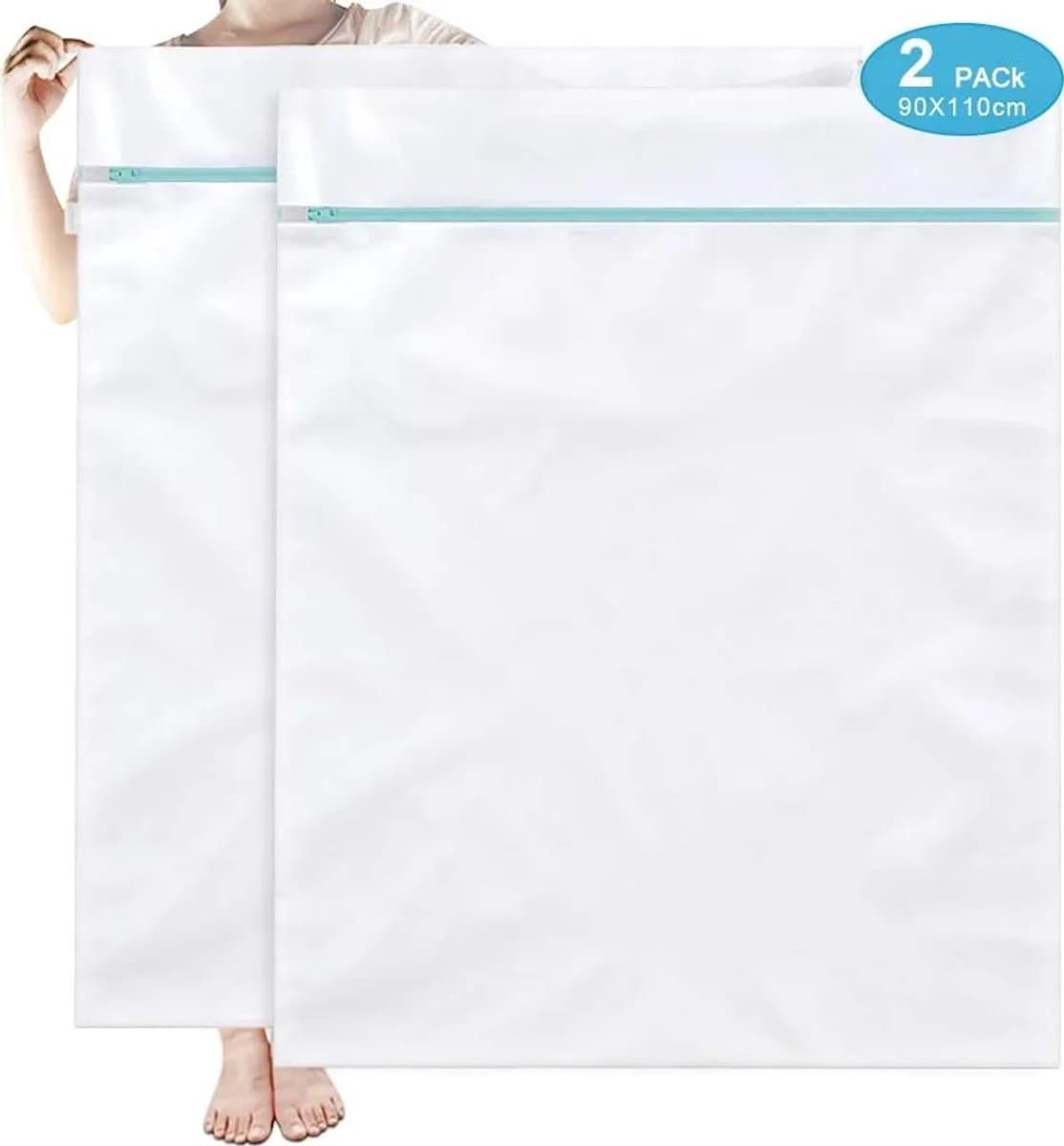 Grote waszak/net (90x110 cm), set van 2, herbruikbaar, met ritssluiting, geschikt voor wasmachines, etc. — afbeelding 1