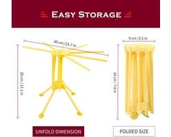 Opvouwbare pastadroger, pastadroger met 10 stangen, compact, eenvoudig op te bergen, snelle installatie, geel