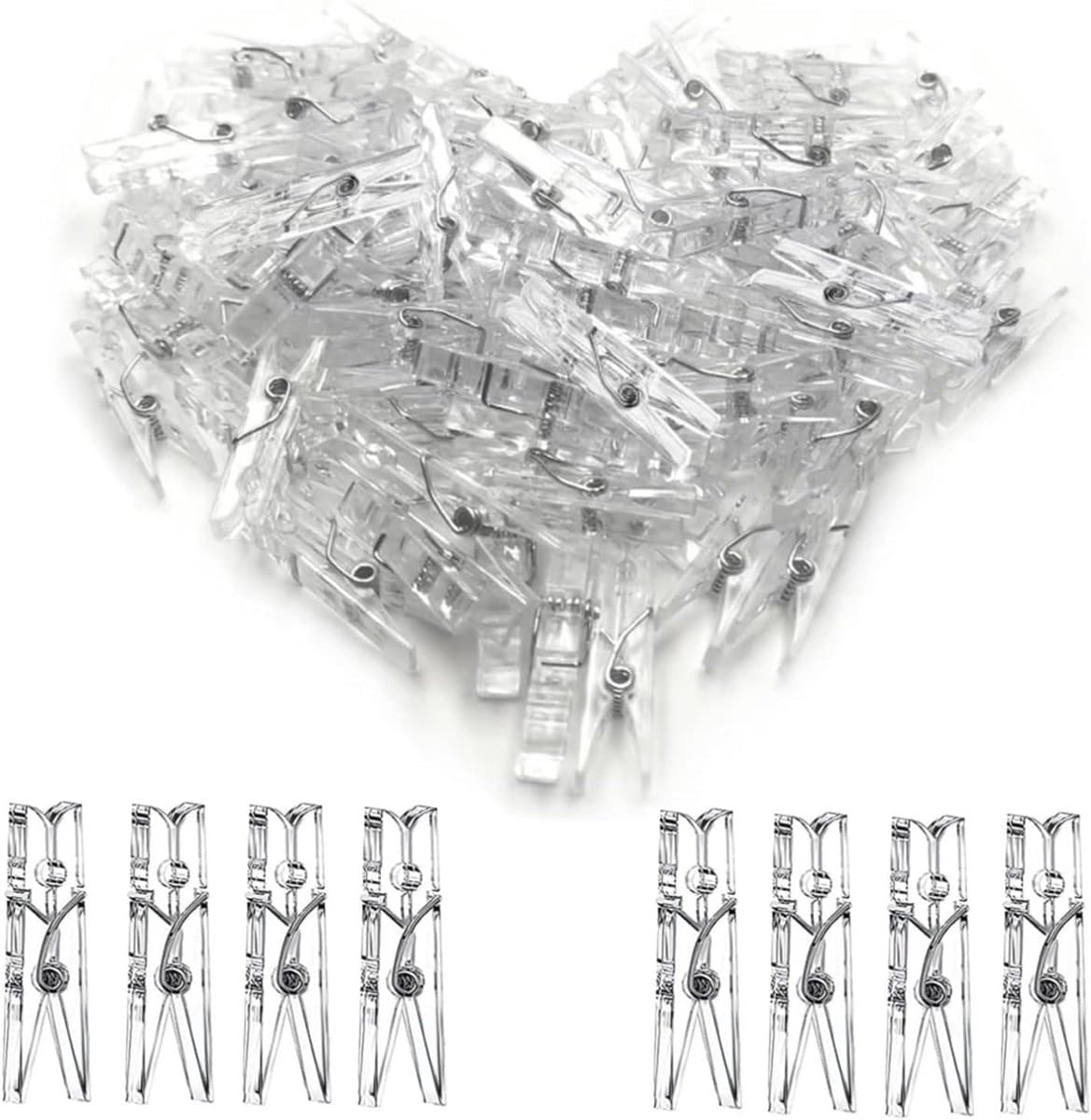 100x Transparante Mini Knijpers - Kleine Kunststof Klemmetjes voor Foto's, Knutselen & Decoratie — afbeelding 1
