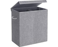 wasmand 142 L, waszak van imitatielinnen, wassorteerder, waskist met aparte vakken, magnetische deksel en handvatten, opvouwbaar, waszak afneembaar, grijs LCB02G