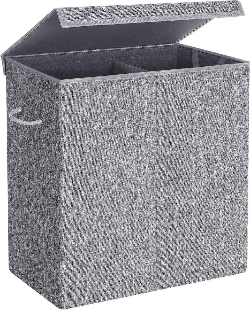 wasmand 142 L, waszak van imitatielinnen, wassorteerder, waskist met aparte vakken, magnetische deksel en handvatten, opvouwbaar, waszak afneembaar, grijs LCB02G — afbeelding 1