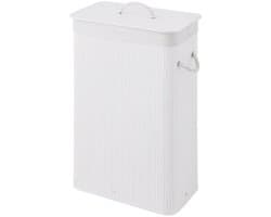 Sealskin Bamboo – Bamboe Wasmand met Deksel - Wasbare katoenen waszak - Handvatten - 56 Liter – afmetingen 60 x 40 x 23,5 cm - Wit