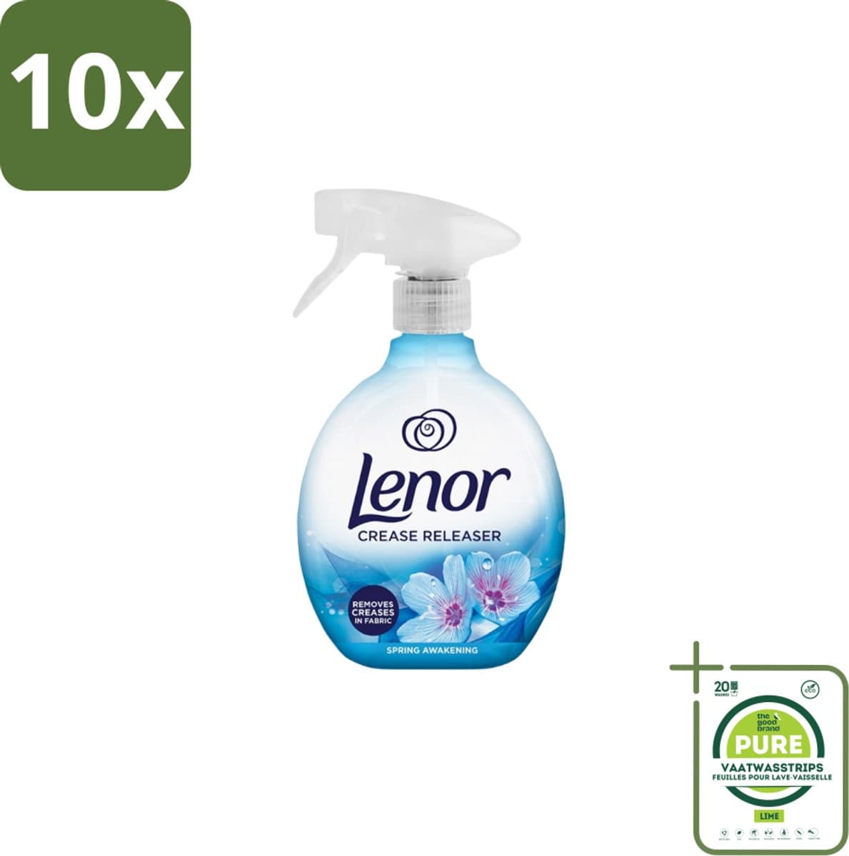 10 x Lenor – Crease Releaser Spray – Spring Awakening – Kreukverwijderaar & Textielverfrisser – 500 ml - Grootverpakking - Kreukverwijderaar - Textielverfrisser - Stofverfrisser - Stofverzorging - Stofverzorging — afbeelding 1