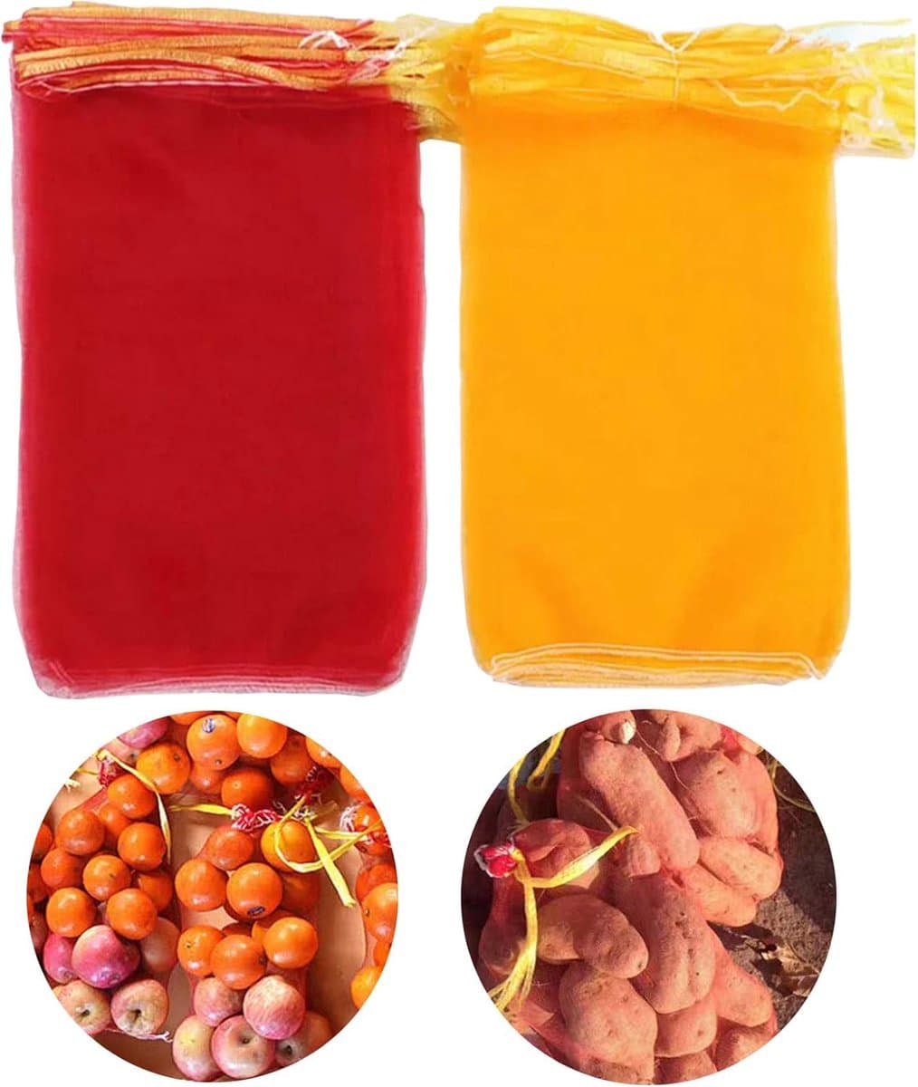 Set van 20 stevige aardappel- en groentenzakken met trekkoord, geel en rood — afbeelding 1