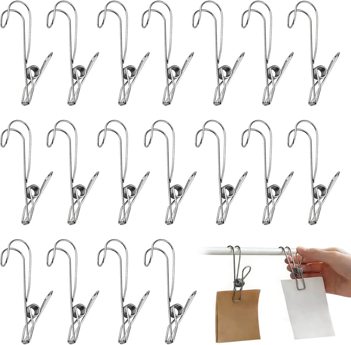 Roestvrijstalen klemmen - 18 stuks - Maat S - 9cm - Klemmen - Dekbedklemmen - Winddichte klemmen - Wasknijpers - Wasknijpers met haken - Kledinghangklemmen - Metalen wasknijpers - Hoedenklemmen - Sokkenklemmen - Huishoudklemmen - Keukenklemmen — afbeelding 1