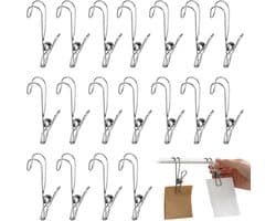 Roestvrijstalen klemmen - 18 stuks - Maat S - 9cm - Klemmen - Dekbedklemmen - Winddichte klemmen - Wasknijpers - Wasknijpers met haken - Kledinghangklemmen - Metalen wasknijpers - Hoedenklemmen - Sokkenklemmen - Huishoudklemmen - Keukenklemmen