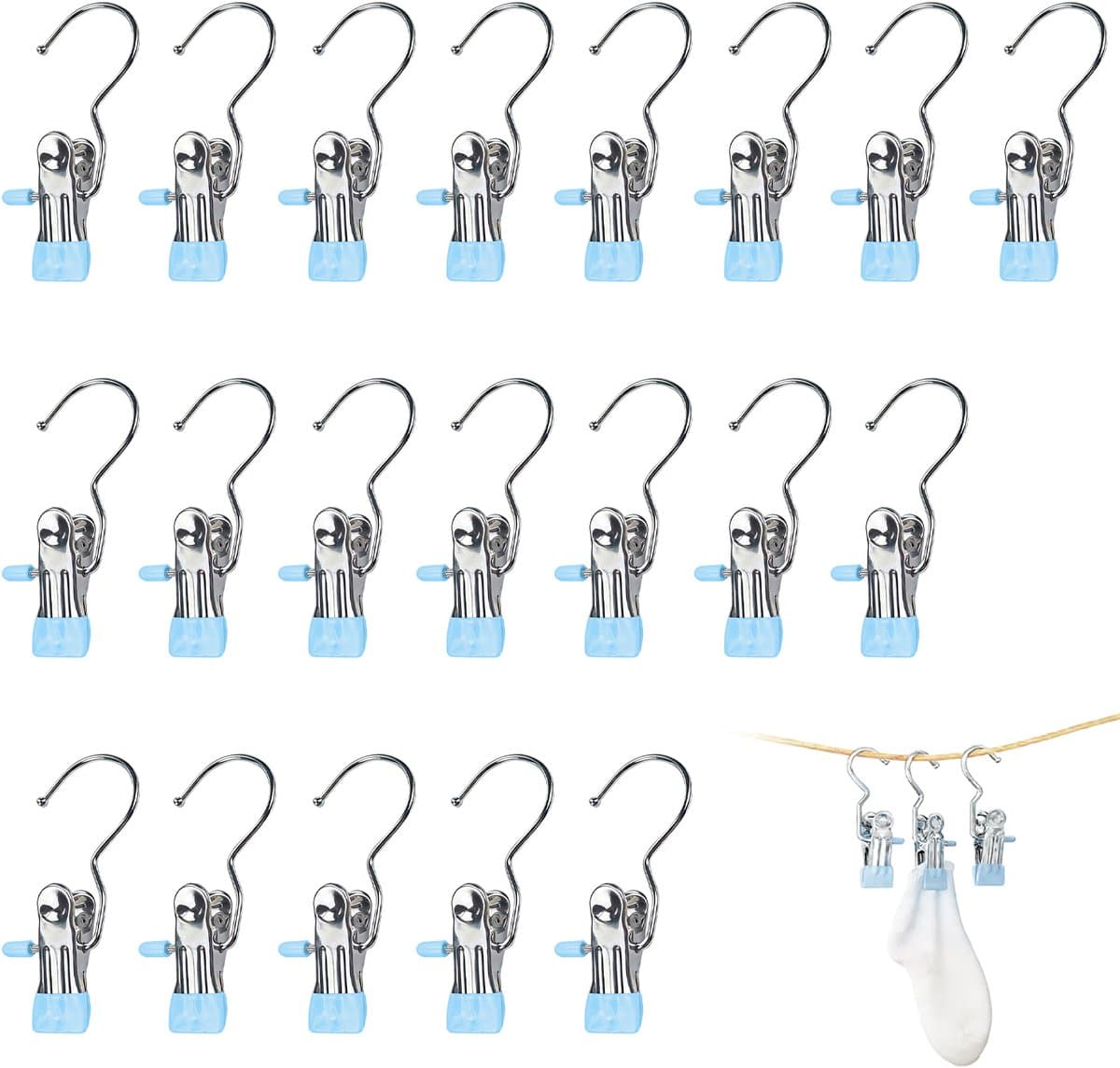 Clips - 20 stuks - 10,5x4 cm - Metalen clips - Wasknijpers - Clips die geen sporen achterlaten - Hoedenclips - Sokkenclips - Elastische clips - Opbergrek - Opbergclips - Haken - Huishoudelijke clips - Geschikt voor kledinghaken, kledingclips, hoeden — afbeelding 1