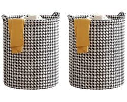 Wasmand Opbergmand Opvouwbaar - Set van 2 - XXL Formaat - Stoffen Wasmand - Voor Wasgoed Speelgoed en Kleding - 40 x 56 cm - Pied-de-poule