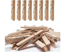 Wasknijpers Hout - Kledingspelden Knutselen - Buiten Droge Kleding - Heavy Duty Ontwerp - 50 Stuks - Natuurlijk Hout