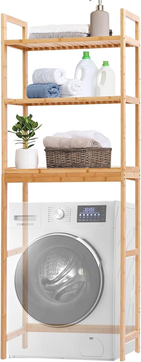 Wasmachinekast Bamboe – Opbergrek Boven Wasmachine – Toiletrek 170 cm – Ruimtebesparende Badkamer Organizer — afbeelding 1