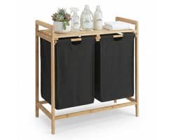 ACAZA Wasmand - 2 Vakken - Wassorteerder - 44 L - bamboe - 73,5 x 64, 5 x 33 cm - Zwart — afbeelding 1