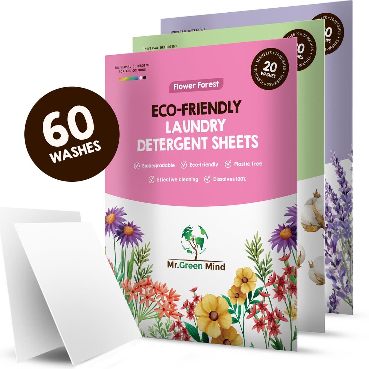 Proefpakket Wasstrips ECO 60 Wasbeurten in 3 Geuren Milieuvriendelijke Wasmiddeldoekjes Wasvellen Wasmiddel Voordeelverpakking incl. wasverzachter wasdoekje — afbeelding 1