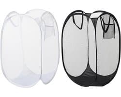 Wasmand - 2 Stuks - Opvouwbare wasmand - Opbergmand - Wasmanden - Wasmand Opvouwbaar - Opbergzak - Inklapbare Wasmand - Waszak met Handvat - Speelgoedwasmand - Geschikt voor Slaapkamer, Badkamer, Kinderkamer, Reis - 23.5*23.5*46.5cm - zwart/ wit