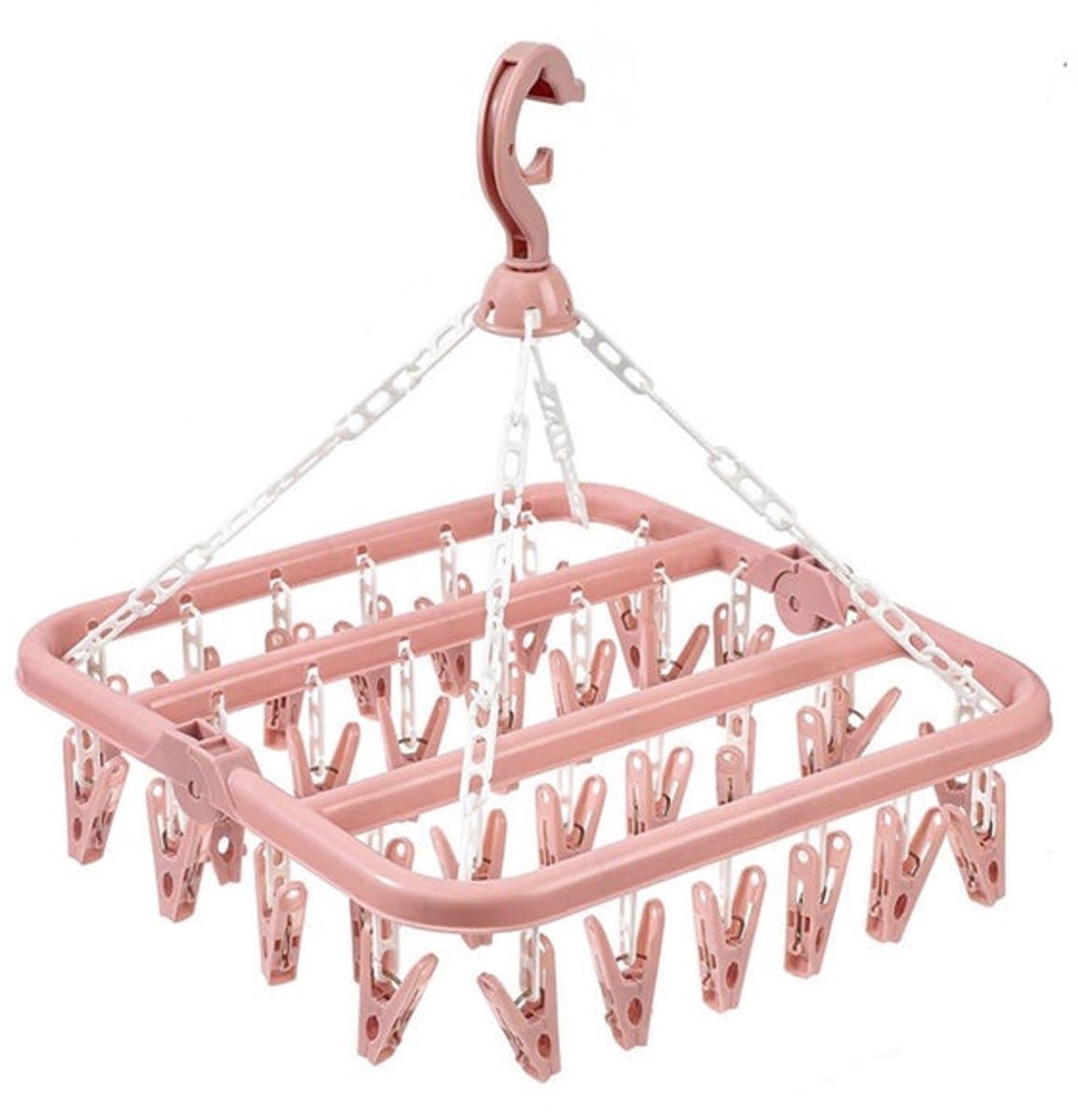 Opvouwbaar hangend kledingrek met 32 klemmen - kleerhangers - kleerhangers kunststof - Multifunctioneel windbestendig droogrek - Droogrek voor sokken en ondergoed - roze — afbeelding 1