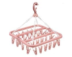 Opvouwbaar hangend kledingrek met 32 klemmen - kleerhangers - kleerhangers kunststof - Multifunctioneel windbestendig droogrek - Droogrek voor sokken en ondergoed - roze