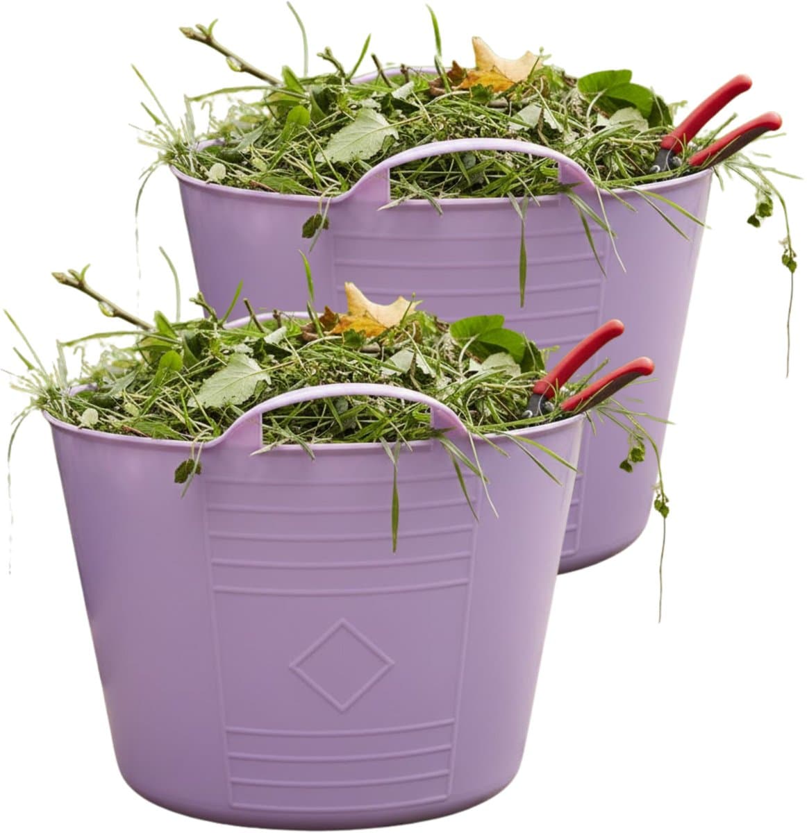 Flexibele kuip / emmer - 2x - lila paars - 15 liter - kunststof - 35 x 28 cm - met handvatten — afbeelding 1