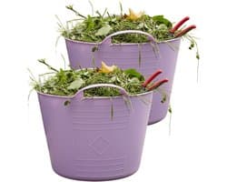 Flexibele kuip / emmer - 2x - lila paars - 15 liter - kunststof - 35 x 28 cm - met handvatten