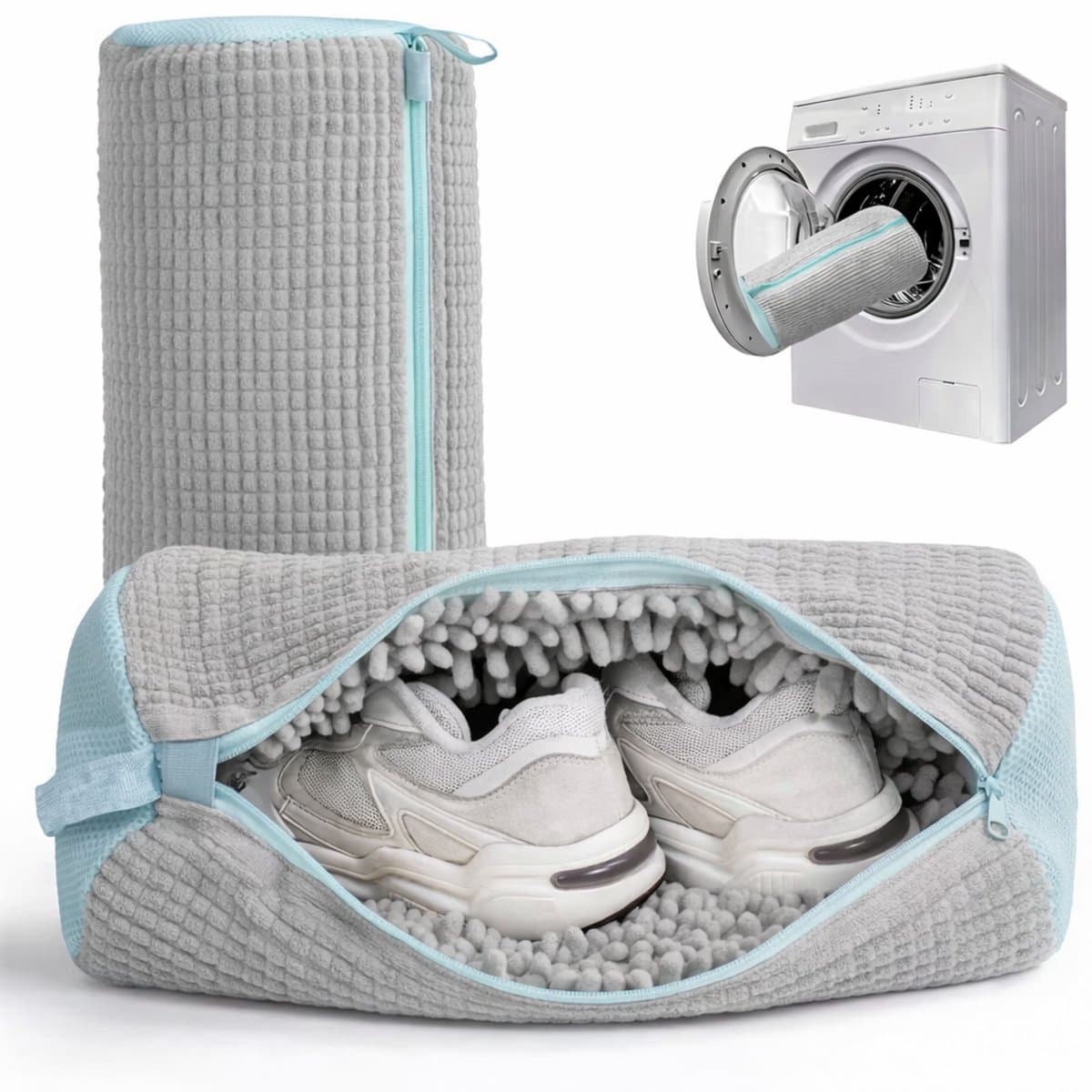 Bredline Schoenen Waszak – Voor 1 Paar Schoenen – 39 x 19 cm (11L) – Premium Sneaker Waszak met 1200+ Microvezels – Bescherming in Wasmachine – Grijs/Blauw – 1 Stuk — afbeelding 1
