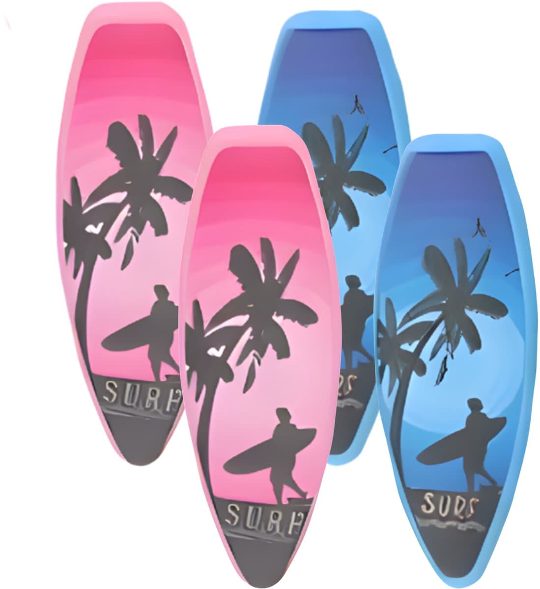 Gerimport Handdoekknijpers - 4x - surfplank - blauw/roze - handdoekklem - kunststof — afbeelding 1