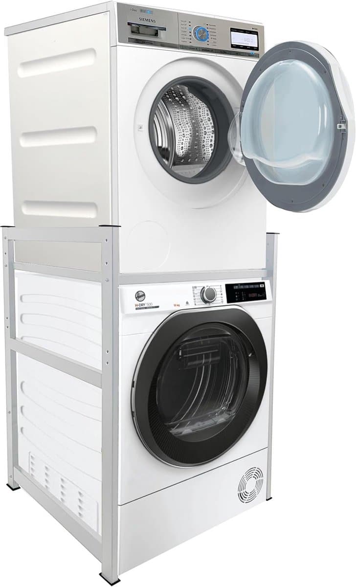 Stevig Rek voor Wasmachine en Droger Stapelen Over Elkaar 74x65x111 cm Wit — afbeelding 1
