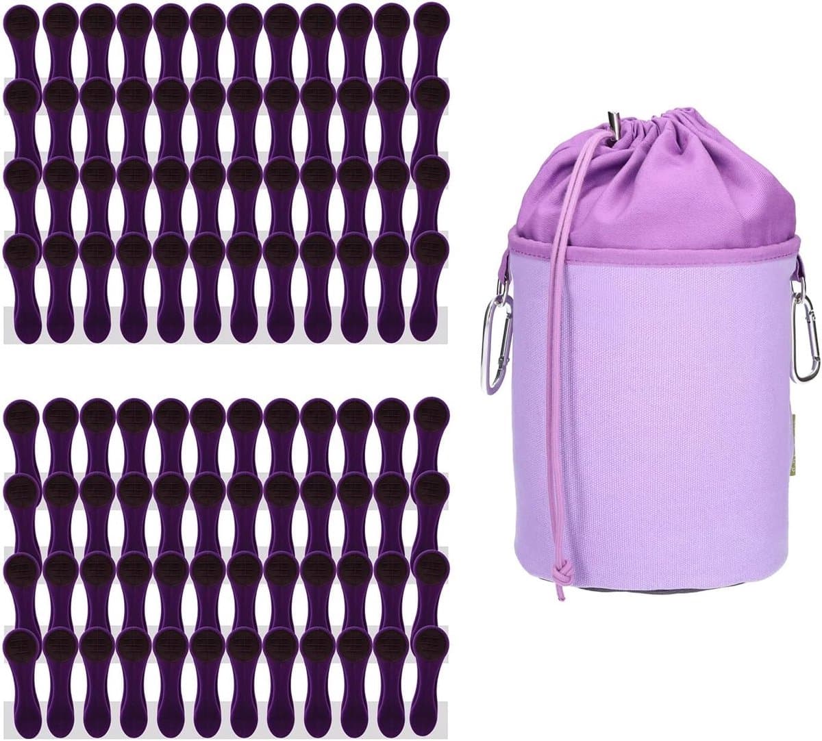 96 Softgrip Waslijnklemmen met Spiraalveren - Paars en Antraciet - Inclusief Canvas Opbergzak — afbeelding 1