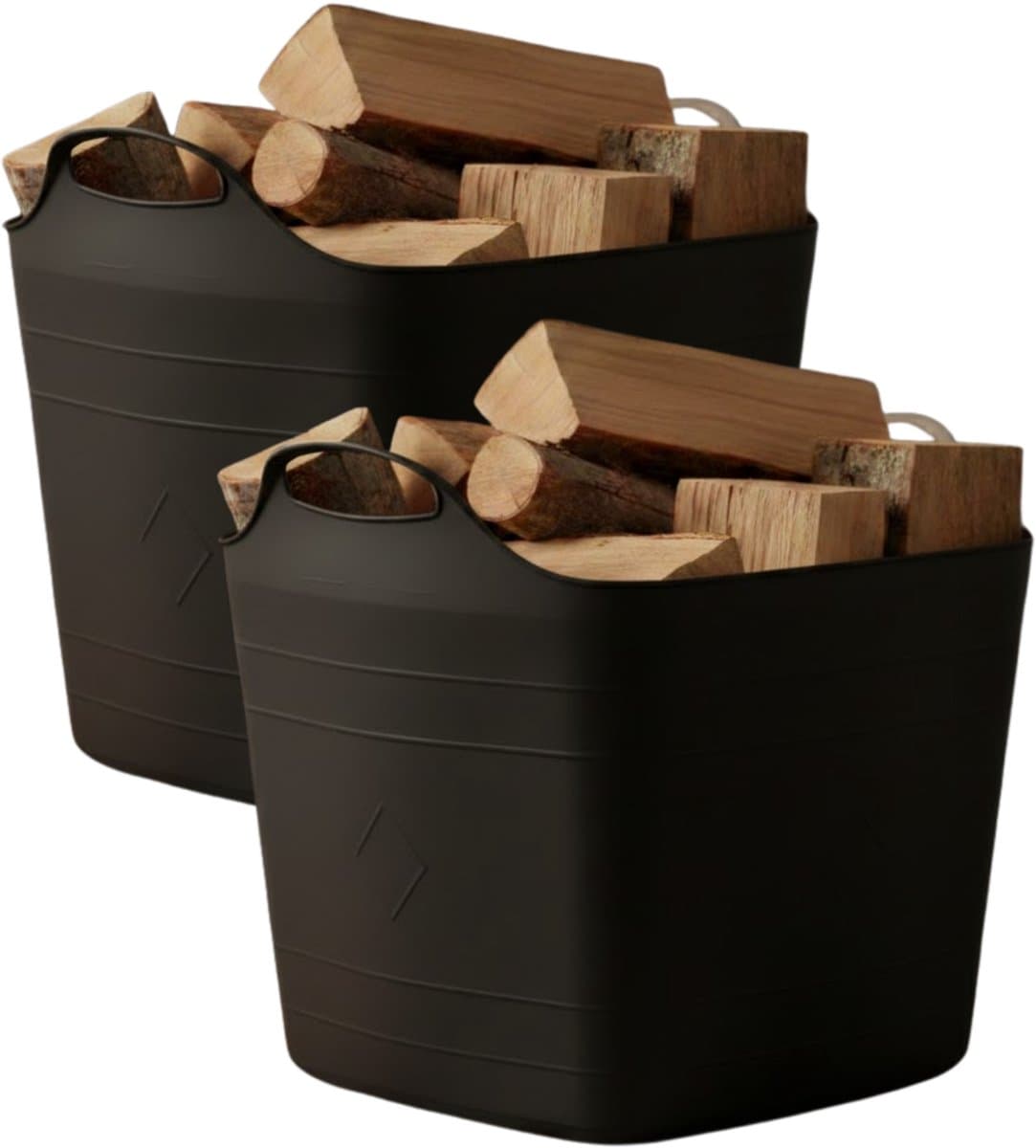 Excellent houseware flexibele kuip / emmer - 2x - zwart - 25 l - kunststof - 40 x 35 cm - met handvatten — afbeelding 1