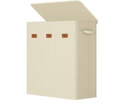 SONGMICS RLH013W01 - Wasmand met 3 Vakken - Met Deksel - Uitneembare en Wasbare Binnenzak