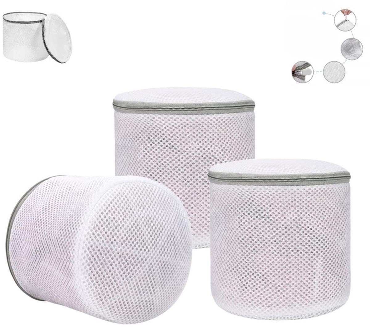 3 stuks - waszakken - bh-waszakje - mesh waszakken - wasmachine zakken - 15*17cm - Wit - Waszakken van mesh - Waszakken voor bh's - Ondergoed - Lingerie - Waszakken voor delicate kleding — afbeelding 1