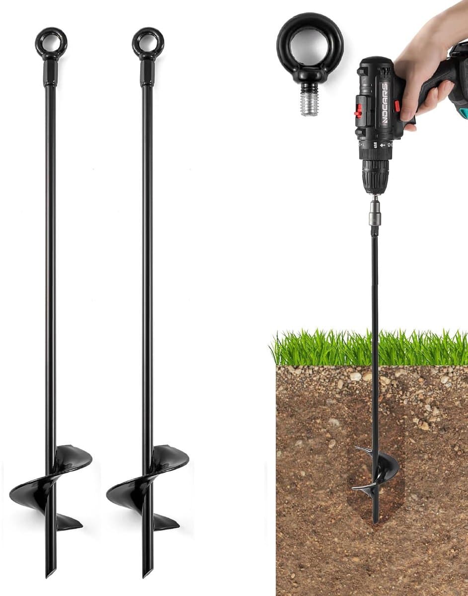 2 stuks 46 cm grondankers voor zware omstandigheden bij harde wind - grondpennen met schroefbevestiging voor stacaravans, schommels, tenten, carports en tuinhuisjes — afbeelding 1