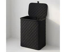 MAZAZU Wasmand met Deksel - Diamond Stitch - 100 Liter - Uitneembare Binnenzak - Bamboe Frame - Zwart - Opvouwbare Wasbox - 44x33x69 cm — afbeelding 1