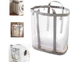 Opvouwbare ademende wasmand - waszak van gaas - wasmand voor het sorteren van kleding - waszak van gaas met handvat - opvouwbare wasmand - opvouwbare wasmand voor wandmontage - geschikt voor badkamer - studentenkamers - reizen - grijs
