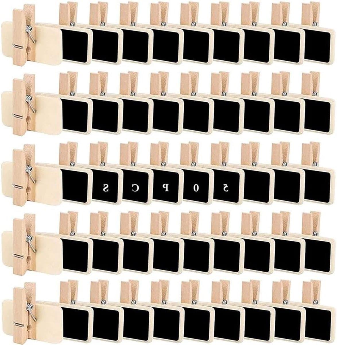 Inovra Plus - Decoratieve houten knijpers - Set van 50 - Mini-schoolbord voor foto's en prijskaartjes - Feest- en levensmiddelenetiketten — afbeelding 1