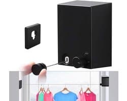 Indoor Outdoor Heavy Duty Retractable Clothesline - 4.2M(13.8 Feet MAX), Adjustable Stainless Steel Rope String Reel, Hotel Style Black