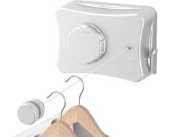 Uittrekbare waslijn - 51 m - Wandmontage - Opslaggewicht 20 kg - Voorkomt doorhangen (wit)