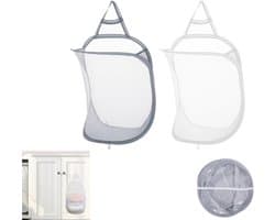 2 stuks - Opvouwbare wasmand van gaas, hangende wasmand, wasmand voor artikelen, uitschuifbare wasmand van gaas voor thuis, hotel, reizen, kamperen 40x30cm (wit + grijs)