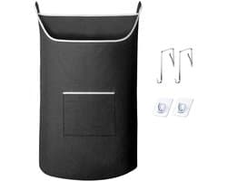 Hangende wasmand, deurhangende wasmand met grote opening Hangende wasmand Opbergtas Groot formaat 36 x 22 inch (zwart)