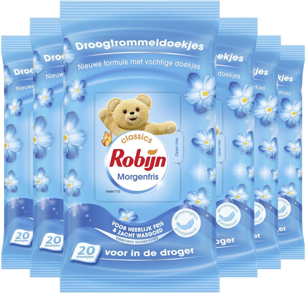 Robijn Morgenfris Droogtrommeldoekjes 6 x 20st — afbeelding 1