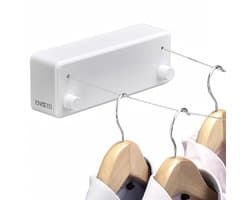 ENISTO® Waslijn - Uittrekbare waslijn - Dubbele lijn - 8,4 meter (2 x 4,2 meter) - Wit - Alternatief droogrek - Wanddroogrek - Waslijndraad uittrekbaar - Roldrooglijn - Wasdraad - Ruimtebesparend - Met of Zonder boren