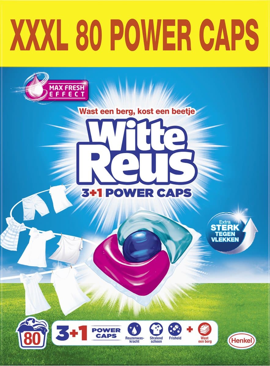 Witte Reus Power Caps Wascapsules - Wasmiddel Capsules - Voordeelverpakking - 2x40 wasbeurten — afbeelding 1
