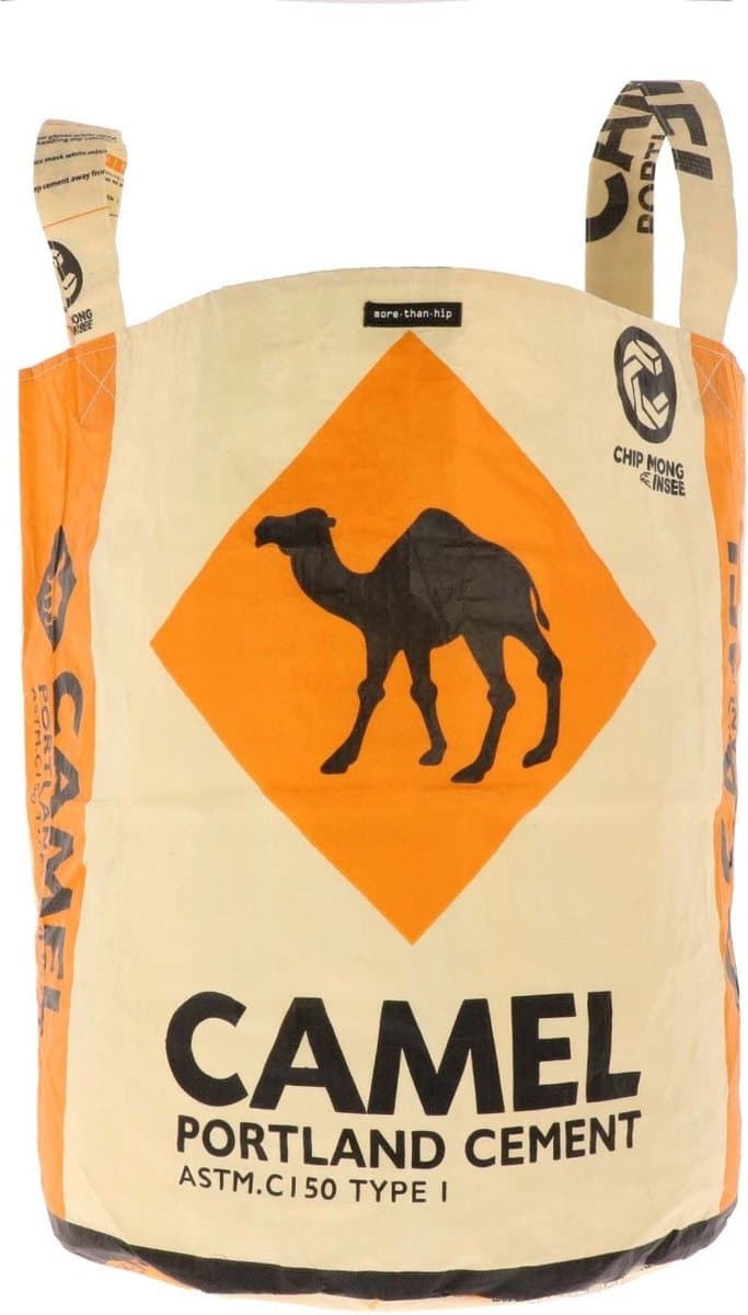 MoreThanHip - Waszak/opbergmand van gerecyclede cementzakken - Kamali kameel - Ø38 x 48 cm — afbeelding 1