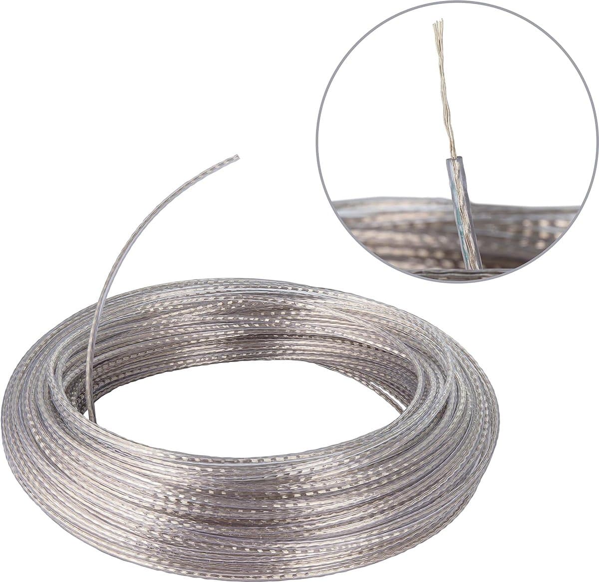 Waslijn met stalen kern 60m touw, duurzaam met 2 spanners, tuin, camping, wasdroger, vervangende lijn, volledig stalen kern, extra sterk, lang, PVC buitenkoord, transparant — afbeelding 1