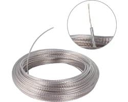 Waslijn met stalen kern 60m touw, duurzaam met 2 spanners, tuin, camping, wasdroger, vervangende lijn, volledig stalen kern, extra sterk, lang, PVC buitenkoord, transparant