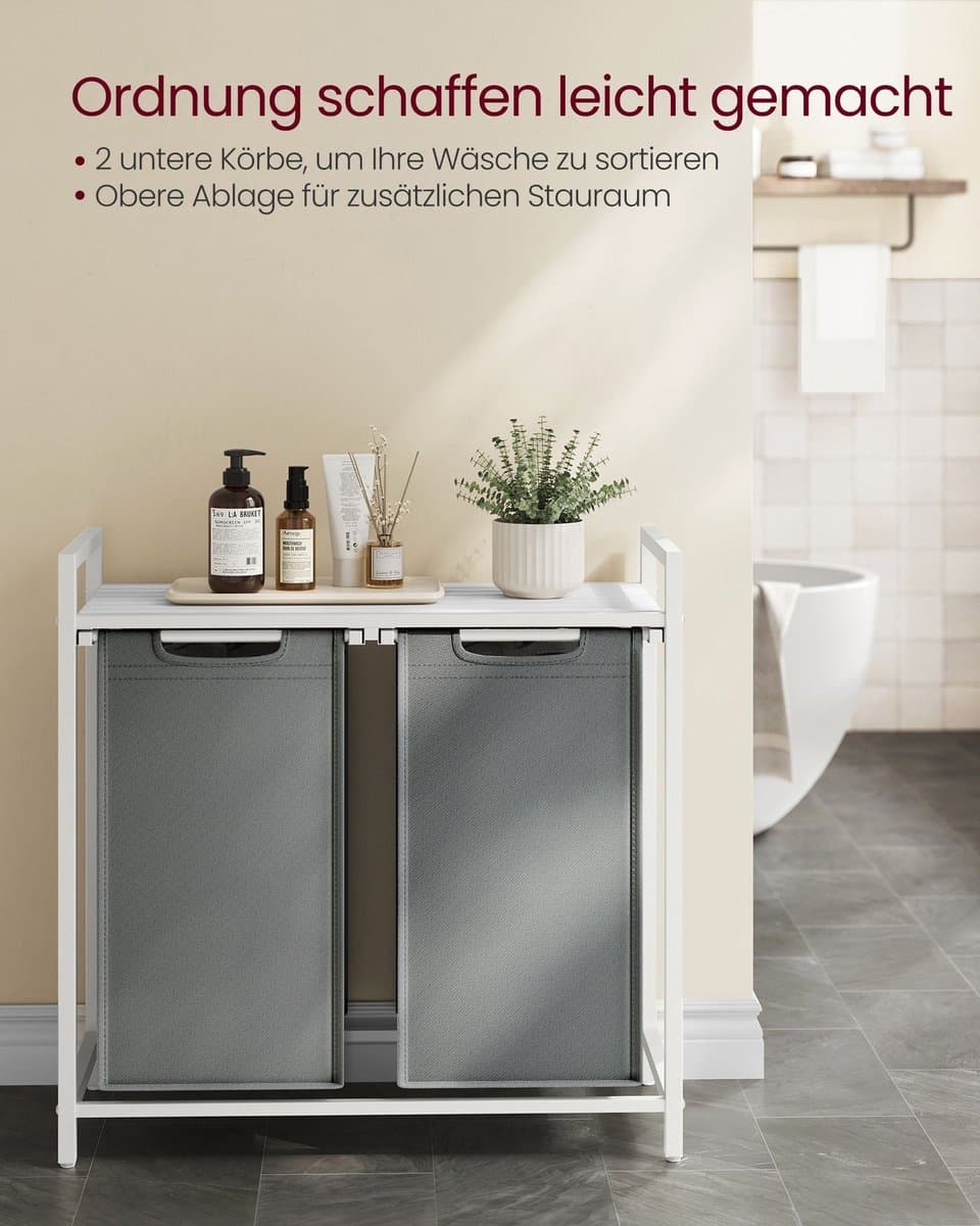 Wasmand met 2 x 46 liter capaciteit en legplank 73 x 33 x 72 cm — afbeelding 1