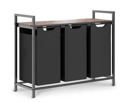 O'DADDY® Wasmand 3 vakken – wassorteerder - wasmanden - wasbox - wasmand bruin - wasmand - wasmanden bruin - 114 liter - 3 zakken - uitschuifbaar met plank - 92.5 x 33 x 71 cm — afbeelding 1