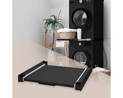 Universeel Tussenframe voor Wasmachine en Droger met Uitschuifbare Plaat - 60x60 cm - Zwart Verbindingsframe en Opbergruimte