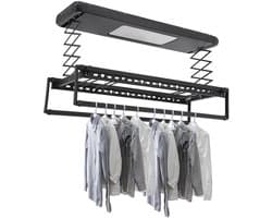 Amolass - Droogrek Elektrisch - Plafonddroogrek - Met Afstandsbediening - LED-Verlichting - Modern Design - Zwart - 250x56x110cm — afbeelding 1