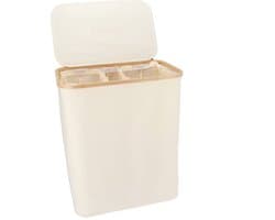 KROMS Wasmand 3 vakken - Beige - Inclusief NL & ENG labels - Wassorteerder bamboe - Laundry basket - Wasmand met deksel - 145 L — afbeelding 1
