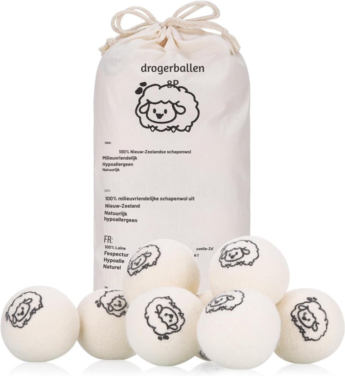Goodivery® - Droogballen - Aroma Diffuser - Wol Drogerballen - Pakket van 8 Droogballen - 8 cm - 100% Natuurlijke, Chemicaliënvrije Droogbal - 29x16x8cm - Wit — afbeelding 1