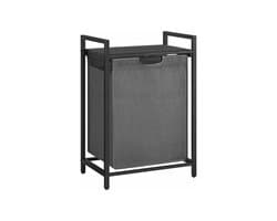 Wasmand, vuilewasmand, met opbergrek en uitschuifbare afneembare waszak, stevig en duurzaam metalen frame, grote capaciteit van 65 liter, geschikt voor wasruimte, slaapkamer en badkamer, 50 x 33 x 72cm, grijs
